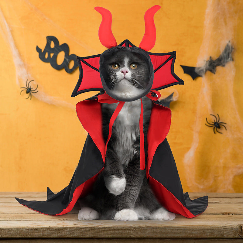 HKM-3866045 Pet Halloween Vampire Cloak and Hat Set in Black, Casual Polyester Outfit