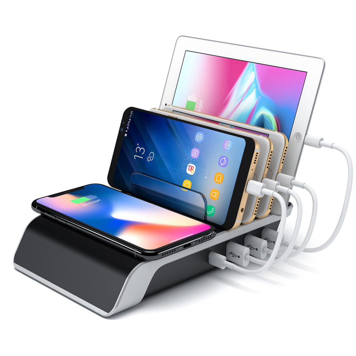 HKM-386643 Universal Mobile Tablet Charging Stand with Wireless Charging Station, ABS Material, Compact Design