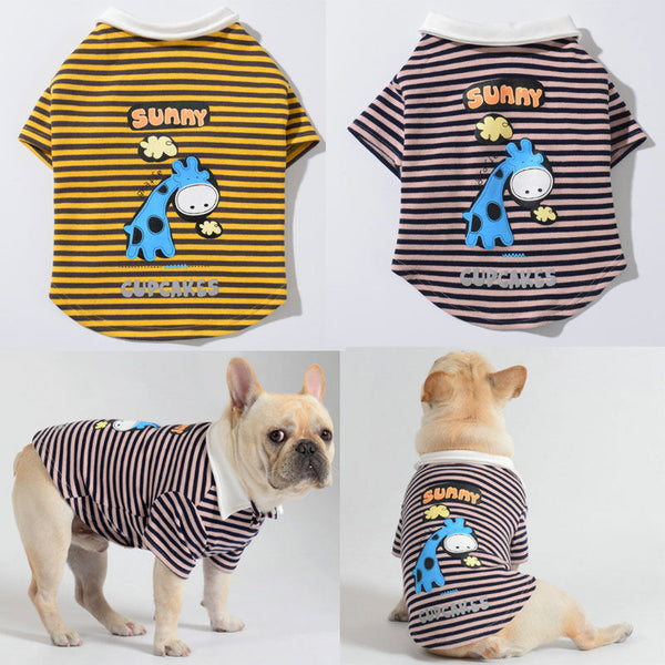 HKM-3866941 Cozy Cotton Stripe Polo Sweater for Pets in Pink and Yellow