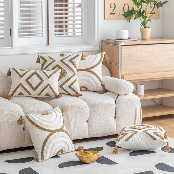 HKM-386707 Geometric Pattern Tufted Pillow Cover in Khaki – 30x50cm & 45x45cm Sizes