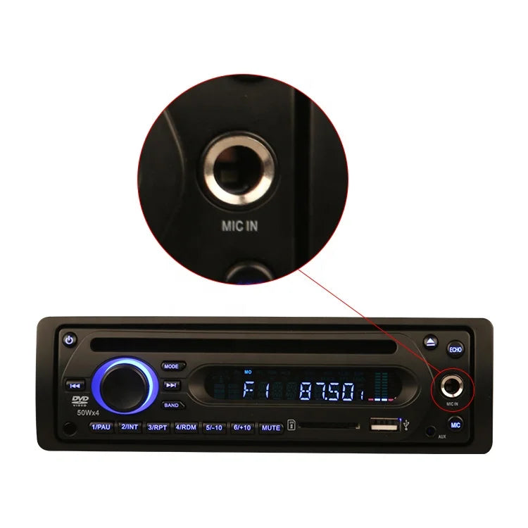 HKM-386771 Single Din DC12-24V Car Audio Amplifier with DVD, FM Radio, USB Ports, and Microphone Support