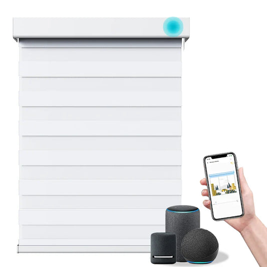 HKM-386835 Motorised Double Layer Day and Night Roller Window Blinds with Remote Control and WIFI Connectivity