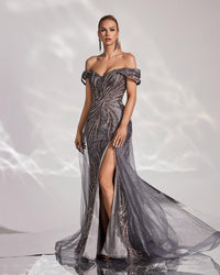 HKM-386963 Elegant Grey Evening Dress for Women - EZ25191