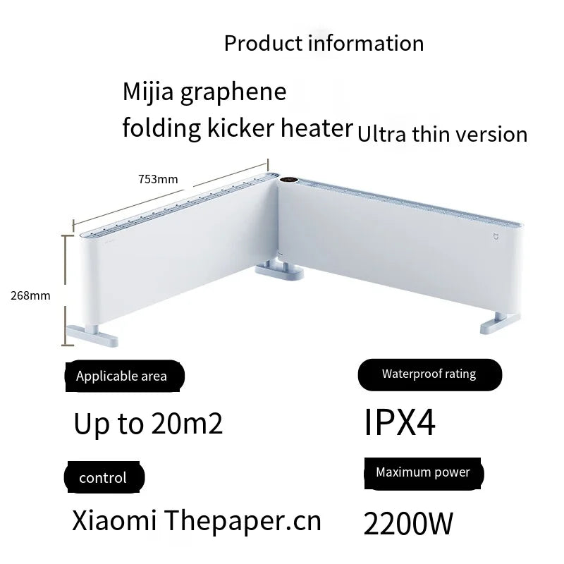 HKM-387027 Ultra-Thin Folding Electric Heater with Remote Control and Waterproof Design, 2200W, for Household Use