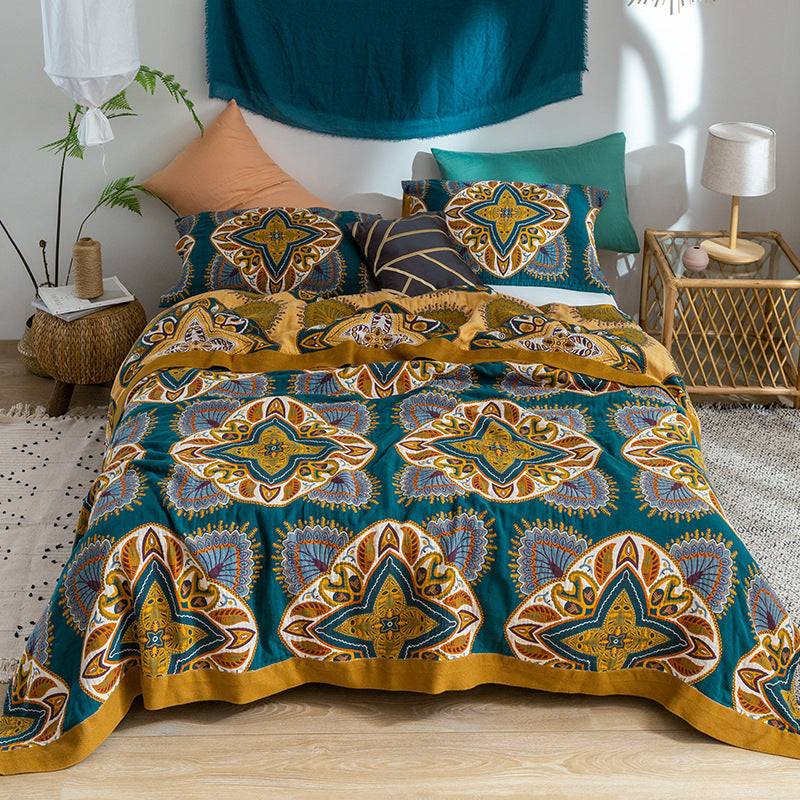 HKM-387219 Air Conditioner Quilt in Cotton, Available in Bird Screen Yellow and Blue, Floral Patterns, Various Sizes