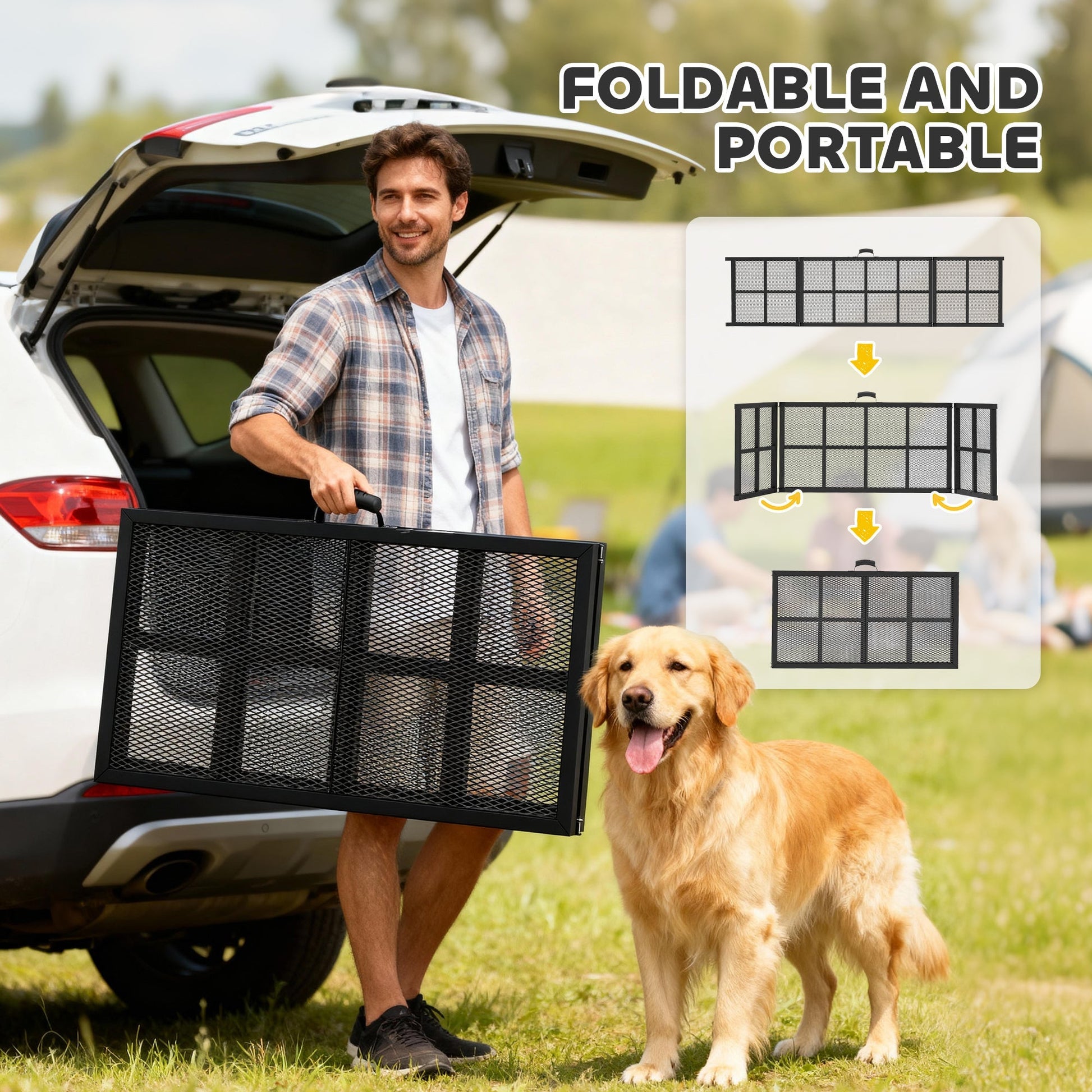 HKM-3873085 Extra Long Portable Dog Car Ramp - Non-Slip Folding Ramp for Small and Large Pets, 75" x 20"