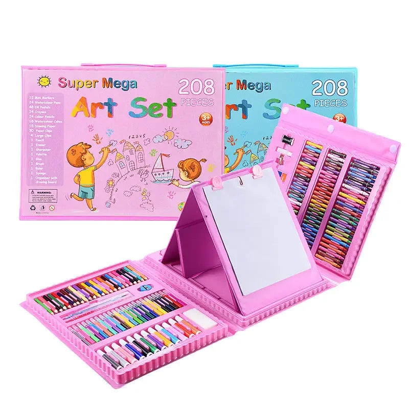 HKM-387411 208-Piece Customizable Drawing Art Set for Kids - Oil, Pastel & Printing Supplies