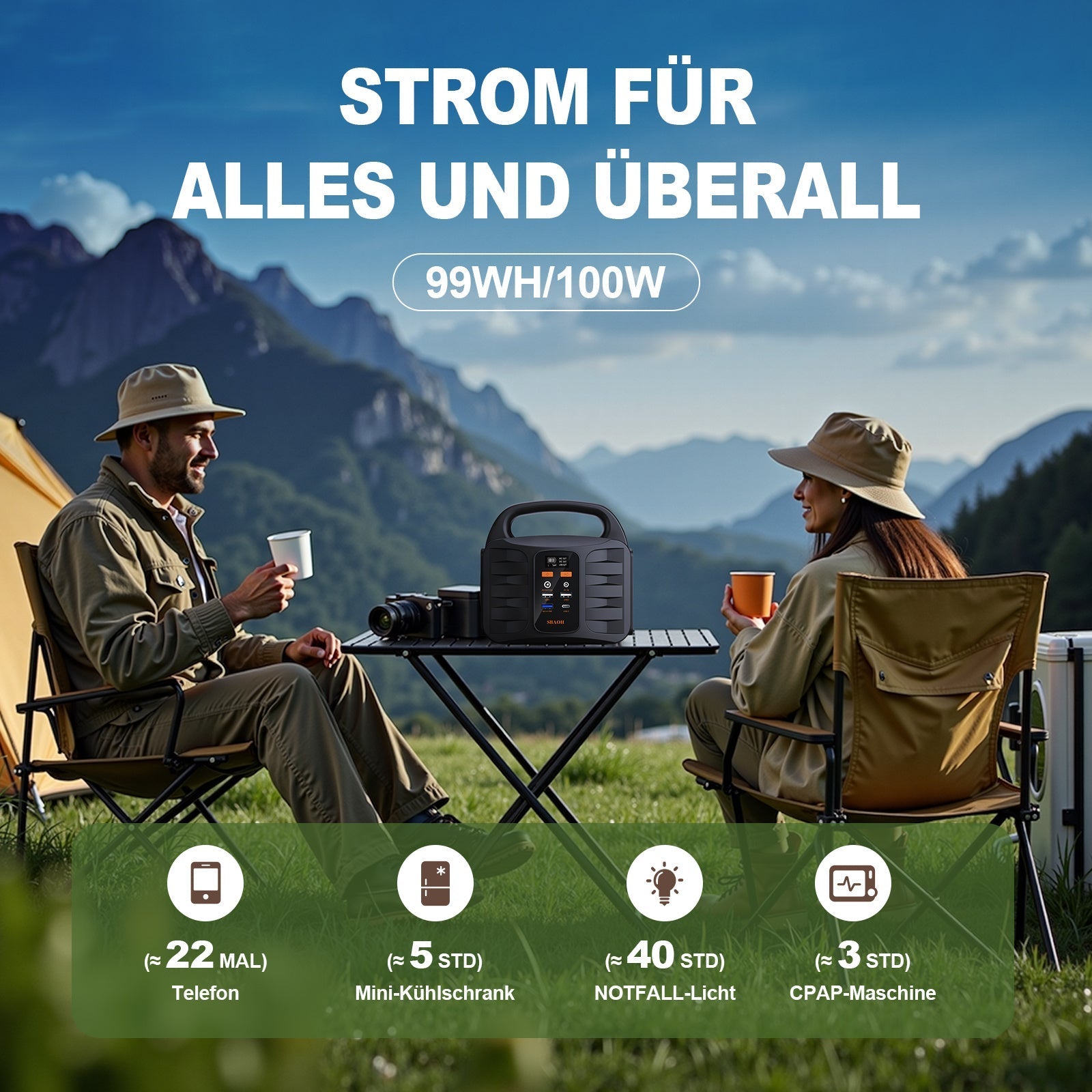 HKM-387475 Portable Power Station T101, 99Wh Lithium Battery Backup with AC, DC, USB Outputs for Camping, Travel, and Emergencies