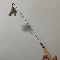 HKM-3874877 Wooden Handle Interactive Cat Teaser with Feather and Bell Replacement Head