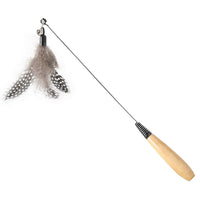HKM-3874877 Wooden Handle Interactive Cat Teaser with Feather and Bell Replacement Head