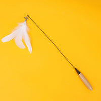 HKM-3874877 Wooden Handle Interactive Cat Teaser with Feather and Bell Replacement Head