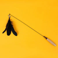 HKM-3874877 Wooden Handle Interactive Cat Teaser with Feather and Bell Replacement Head