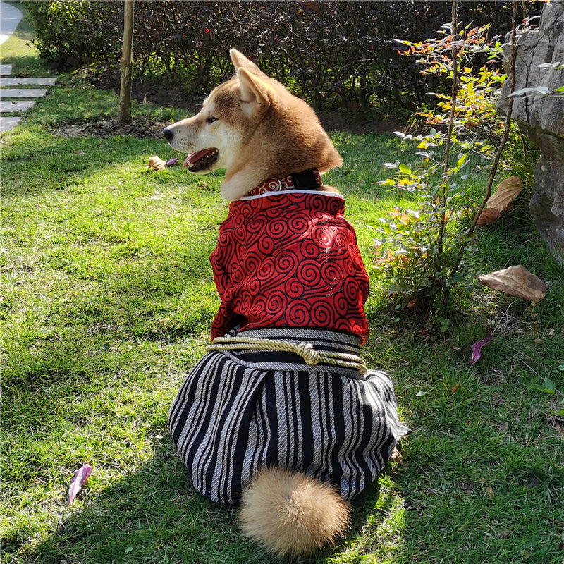 HKM-3875773 Samurai Style Pet Dog Clothes in Red and Black - Sizes S to XL Available