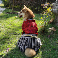 HKM-3875773 Samurai Style Pet Dog Clothes in Red and Black - Sizes S to XL Available