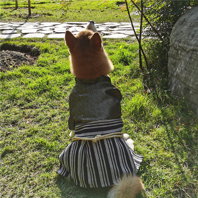 HKM-3875773 Samurai Style Pet Dog Clothes in Red and Black - Sizes S to XL Available
