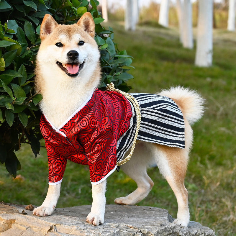 HKM-3875773 Samurai Style Pet Dog Clothes in Red and Black - Sizes S to XL Available