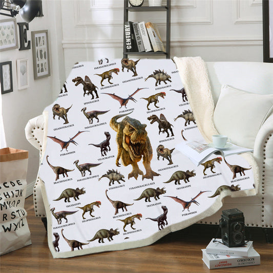 HKM-387731 Winter Cotton Velvet Dinosaur Blanket, Soft Polyester Fiber, 130x150cm & 150x200cm Options, Cartoon Animation Design