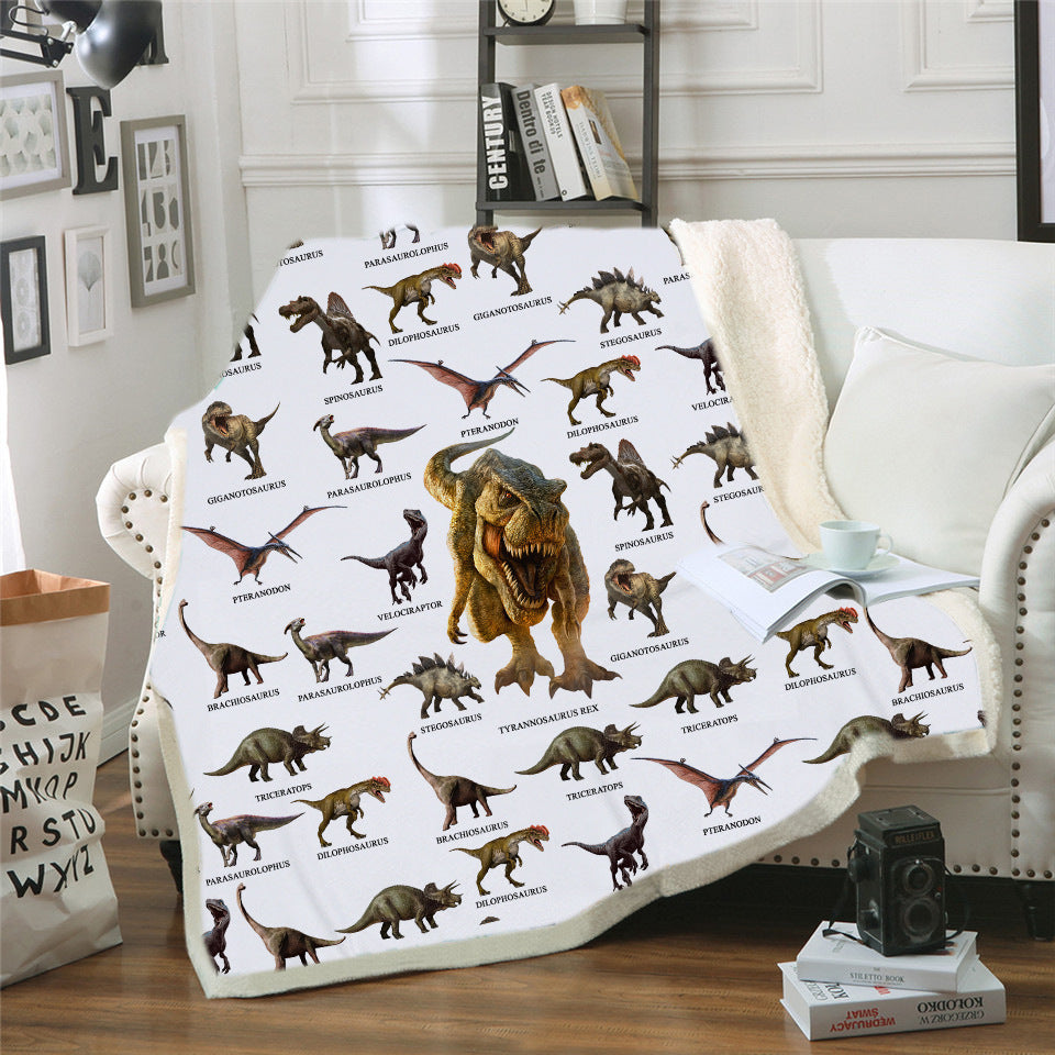 HKM-387731 Winter Cotton Velvet Dinosaur Blanket, Soft Polyester Fiber, 130x150cm & 150x200cm Options, Cartoon Animation Design