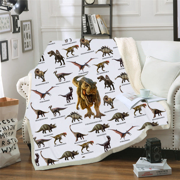 HKM-387731 Winter Cotton Velvet Dinosaur Blanket, Soft Polyester Fiber, 130x150cm & 150x200cm Options, Cartoon Animation Design