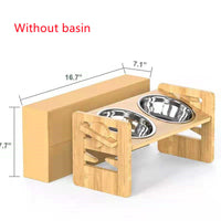 HKM-3877565 Stainless Steel Double Bowl Holder with Bamboo Stand for Cats and Dogs