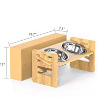 HKM-3877565 Stainless Steel Double Bowl Holder with Bamboo Stand for Cats and Dogs
