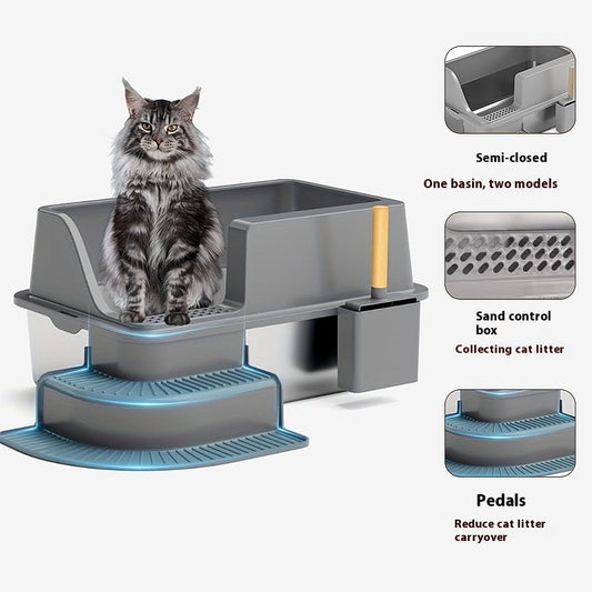 HKM-3878845 Oversized Semi-Closed Stainless Steel Cat Litter Box in Multiple Colors