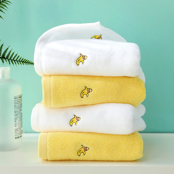 HKM-387987 Embroidered Pure Cotton Towels Set - Avocado & Banana Colors, 4-Piece Collection