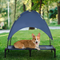 HKM-3881789 Elevated Dog Cot with UV Protection Canopy Shade - 36 Inch, Dark Blue