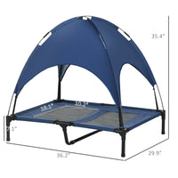 HKM-3881789 Elevated Dog Cot with UV Protection Canopy Shade - 36 Inch, Dark Blue