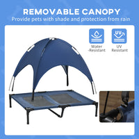 HKM-3881789 Elevated Dog Cot with UV Protection Canopy Shade - 36 Inch, Dark Blue