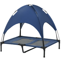 HKM-3881789 Elevated Dog Cot with UV Protection Canopy Shade - 36 Inch, Dark Blue