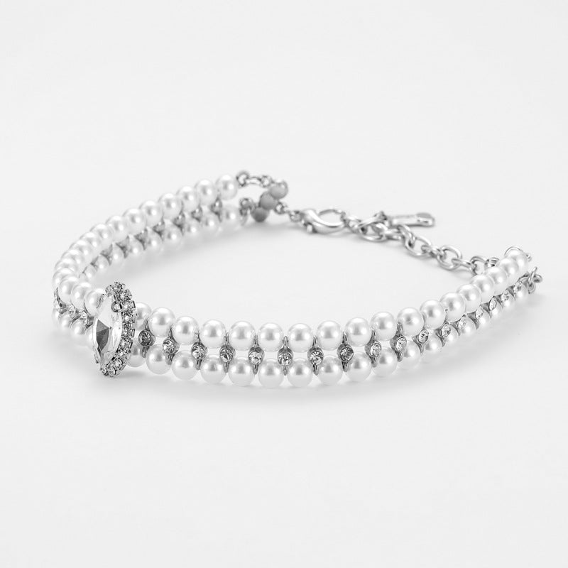 HKM-3882941 Elegant Pearl Necklace Collar for Small and Medium-Sized Dogs with Extension Chain