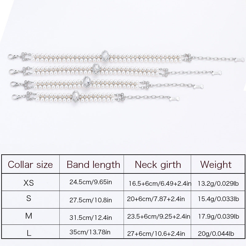 HKM-3882941 Elegant Pearl Necklace Collar for Small and Medium-Sized Dogs with Extension Chain