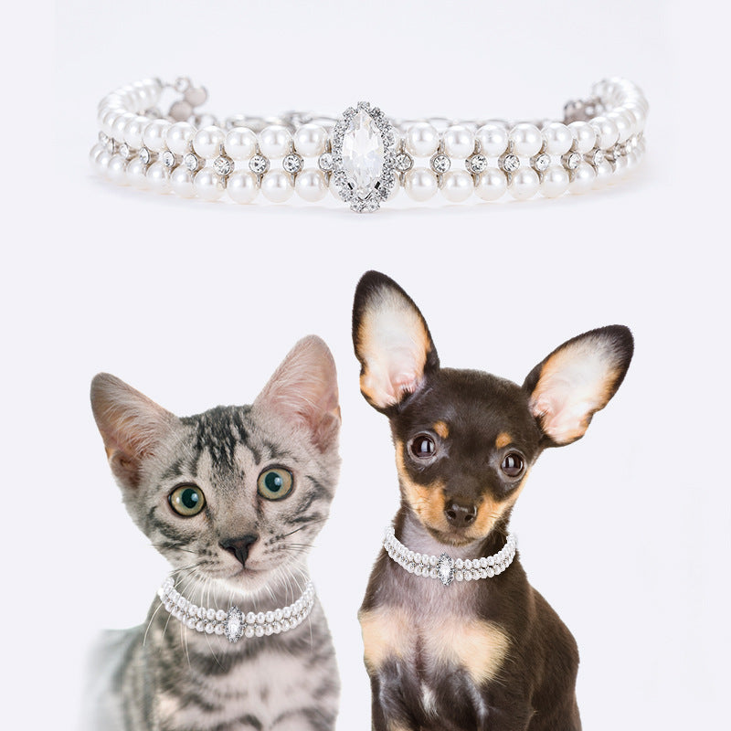 HKM-3882941 Elegant Pearl Necklace Collar for Small and Medium-Sized Dogs with Extension Chain