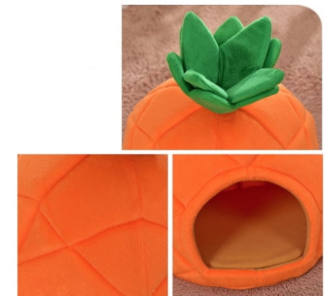 HKM-3883197 Cozy Cloth Pet Bed with Anti-Slip Options in Vibrant Orange and Fruit Designs