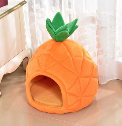 HKM-3883197 Cozy Cloth Pet Bed with Anti-Slip Options in Vibrant Orange and Fruit Designs