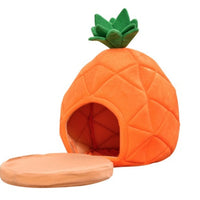 HKM-3883197 Cozy Cloth Pet Bed with Anti-Slip Options in Vibrant Orange and Fruit Designs