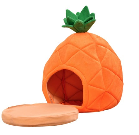 HKM-3883197 Cozy Cloth Pet Bed with Anti-Slip Options in Vibrant Orange and Fruit Designs