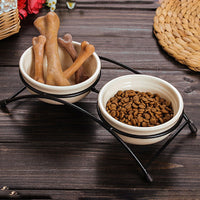 HKM-3883325 Ceramic Dual Purpose Pet Bowl with Iron Frame for Food and Water