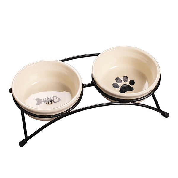 HKM-3883325 Ceramic Dual Purpose Pet Bowl with Iron Frame for Food and Water