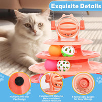 HKM-3886397 Interactive 4-Tier Cat Puzzle Toy with Balls and Teasers for Indoor Cats