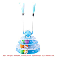 HKM-3886397 Interactive 4-Tier Cat Puzzle Toy with Balls and Teasers for Indoor Cats