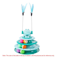 HKM-3886397 Interactive 4-Tier Cat Puzzle Toy with Balls and Teasers for Indoor Cats