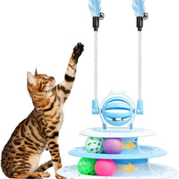 HKM-3886397 Interactive 4-Tier Cat Puzzle Toy with Balls and Teasers for Indoor Cats
