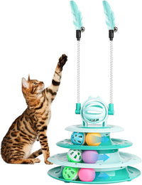 HKM-3886397 Interactive 4-Tier Cat Puzzle Toy with Balls and Teasers for Indoor Cats