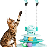 HKM-3886397 Interactive 4-Tier Cat Puzzle Toy with Balls and Teasers for Indoor Cats
