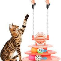 HKM-3886397 Interactive 4-Tier Cat Puzzle Toy with Balls and Teasers for Indoor Cats