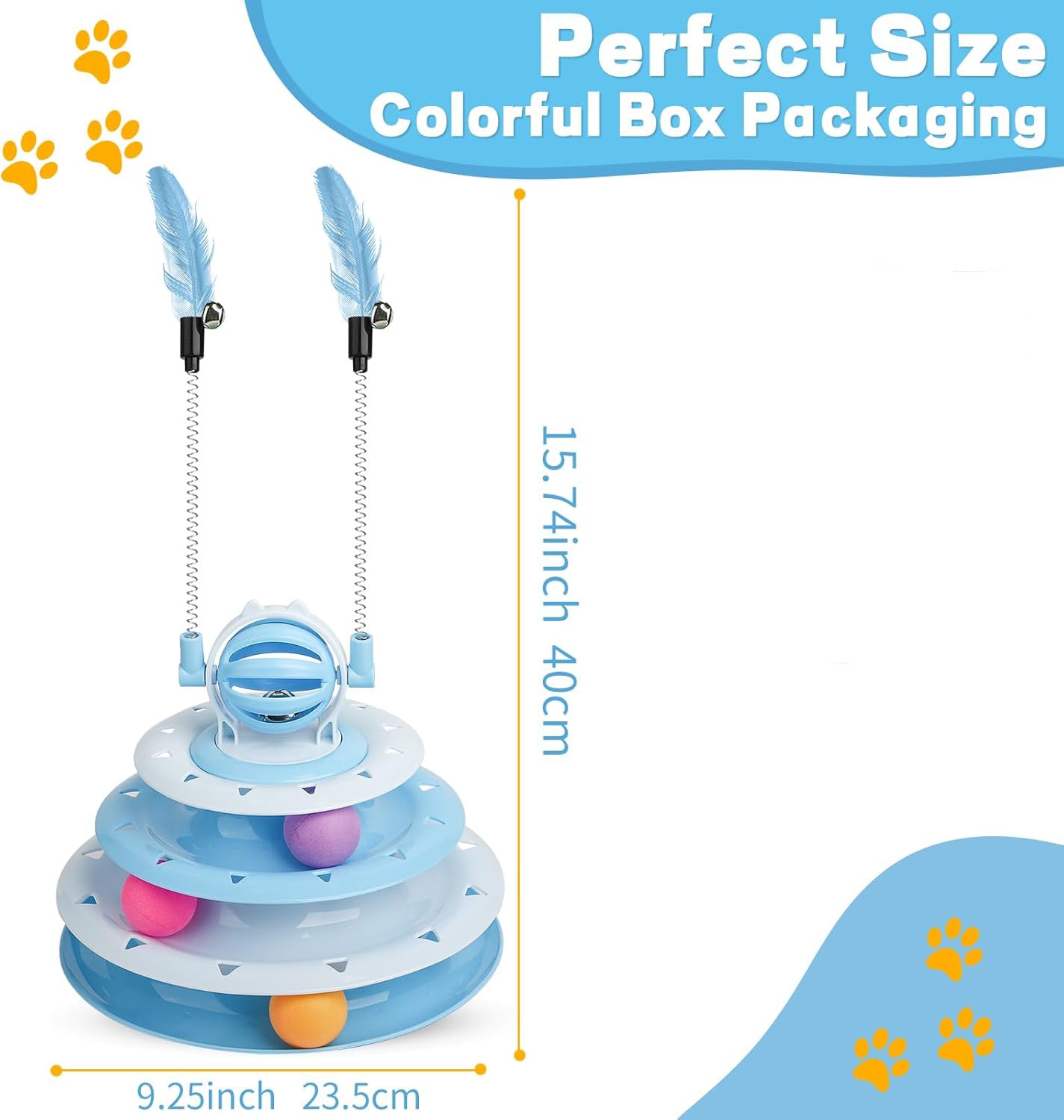 HKM-3886397 Interactive 4-Tier Cat Puzzle Toy with Balls and Teasers for Indoor Cats