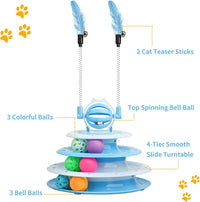 HKM-3886397 Interactive 4-Tier Cat Puzzle Toy with Balls and Teasers for Indoor Cats