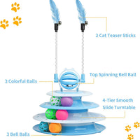 HKM-3886397 Interactive 4-Tier Cat Puzzle Toy with Balls and Teasers for Indoor Cats
